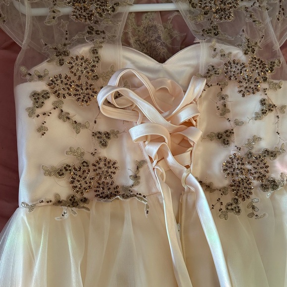 Gold collar neck midi tulle dress - Picture 4 of 4